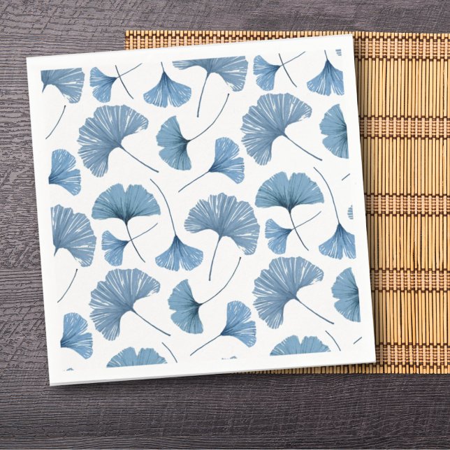 Guardanapo De Papel Padrão de Folhagem de Azul e Ginkgo Branco (Criador carregado)