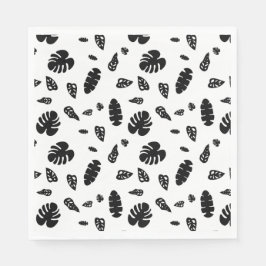 Guardanapo De Papel Padrão de Folhas de Verão Tropicais Pretas e Branc