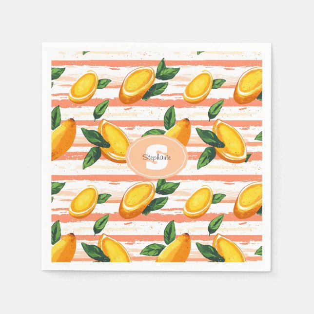 Guardanapo De Papel Padrão de Fruta de Mango com Folhas Verdes (Frente)