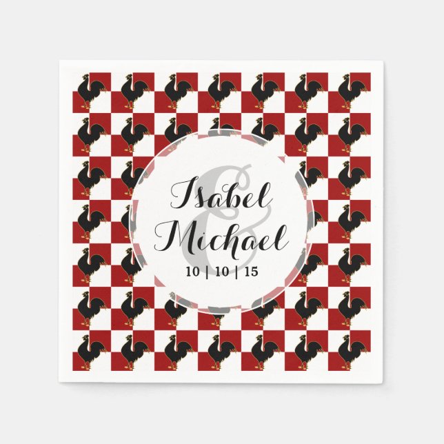 Guardanapo De Papel Padrão de Galinha Vermelha e Negra (Frente)