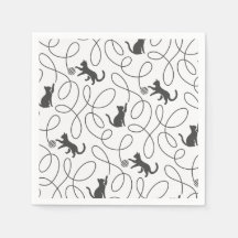Padrão de Gato Preto Divertido e Bola de Linha