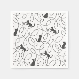 Guardanapo De Papel Padrão de Gato Preto Divertido e Bola de Linha