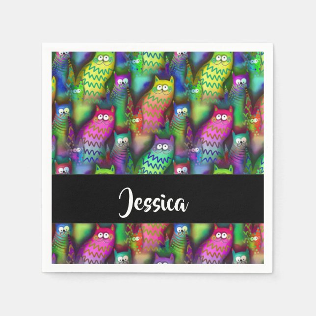 Guardanapo De Papel Padrão de gatos gradiente coloridos (Frente)