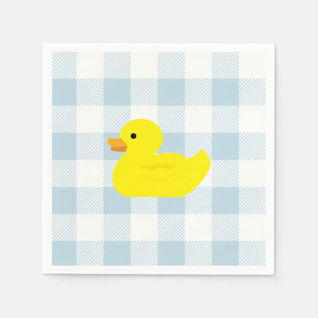 Guardanapo De Papel Padrão de Gingham Azul Pato de Borracha (Frente)