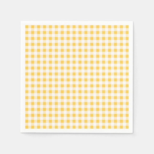 Guardanapo De Papel Padrão de Gingham Branco Amarelo, seu monograma (Frente)