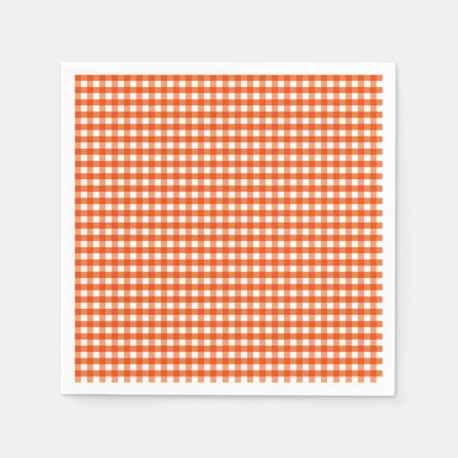 Guardanapo De Papel Padrão de Gingham Branco e Laranja (Frente)