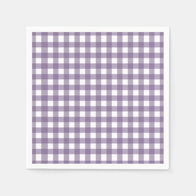 Guardanapo De Papel Padrão de Gingham com Verificação Roxo e Branco (Frente)