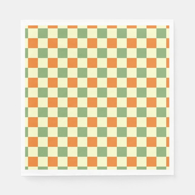 Guardanapo De Papel Padrão de Gingham - Laranja Verde Marrom (Frente)