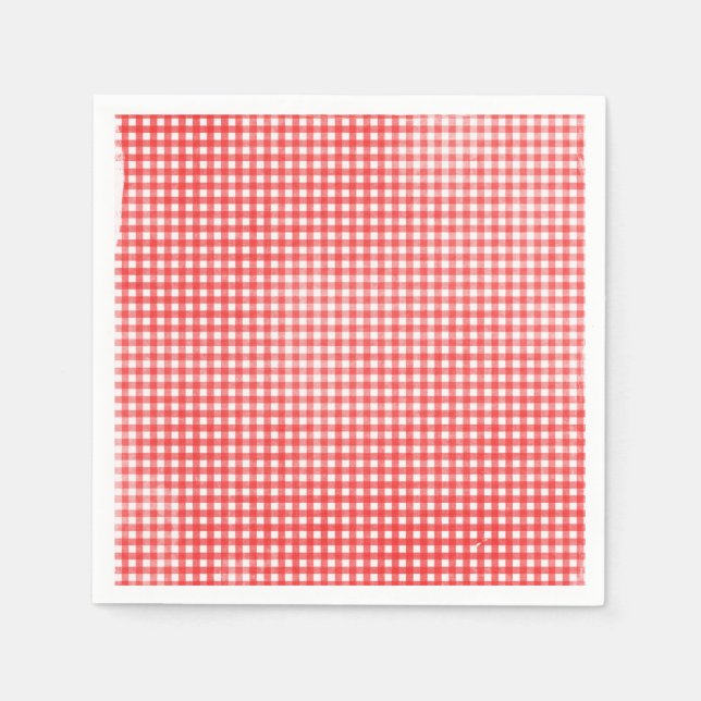 Guardanapo De Papel padrão de gingham vermelho esmaecido e branco (Frente)