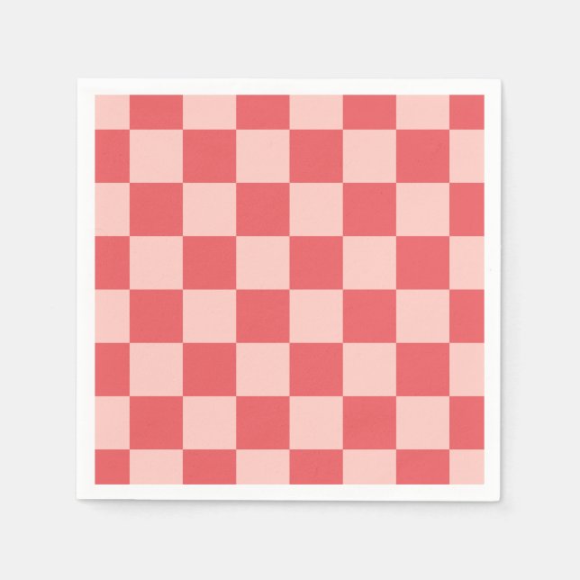 Guardanapo De Papel Padrão de Gingham Vermelhos Rosa Verificado (Frente)