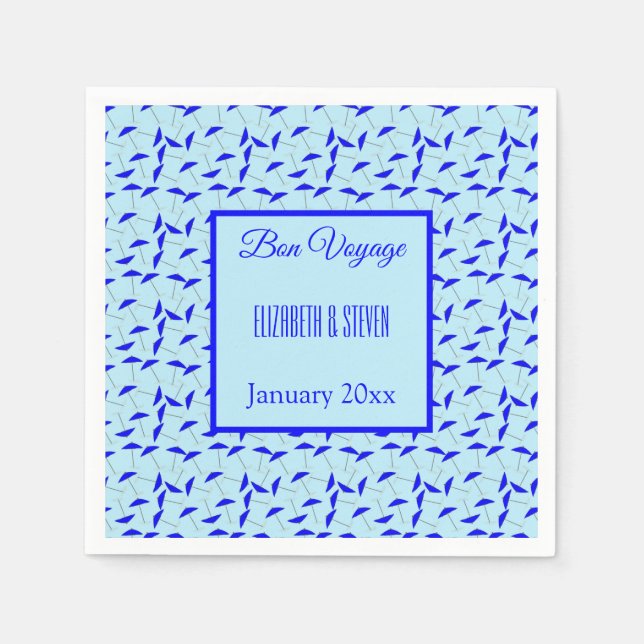 Guardanapo De Papel Padrão de guarda-chuvas da praia azul Bon Voyage (Frente)