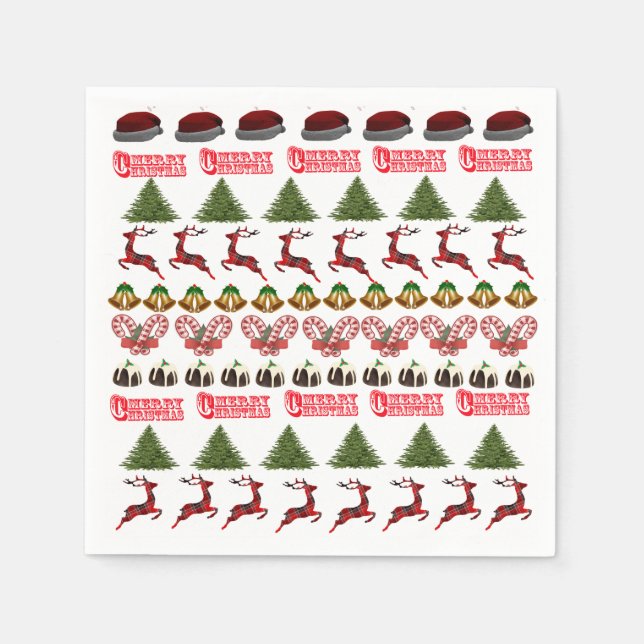Guardanapo De Papel Padrão de guloseimas de Natal de rena, (Frente)