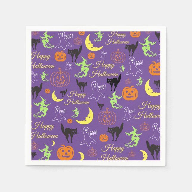 Guardanapo De Papel Padrão de Halloween Roxo (Frente)