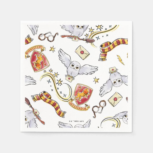 Guardanapo De Papel Padrão de Hedwig GRYFFINDOR™ com Aquarela (Frente)
