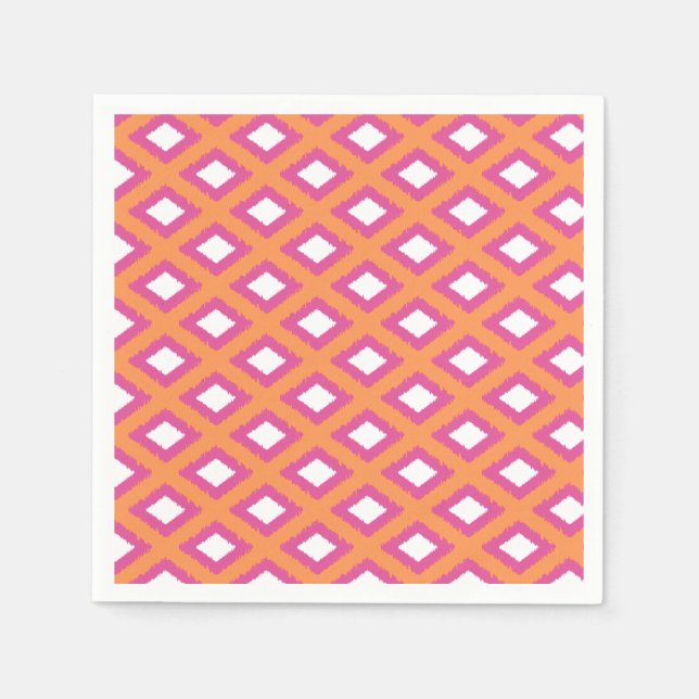Guardanapo De Papel Padrão de Ikat de Diamante Tribal Laranja e Rosa (Frente)
