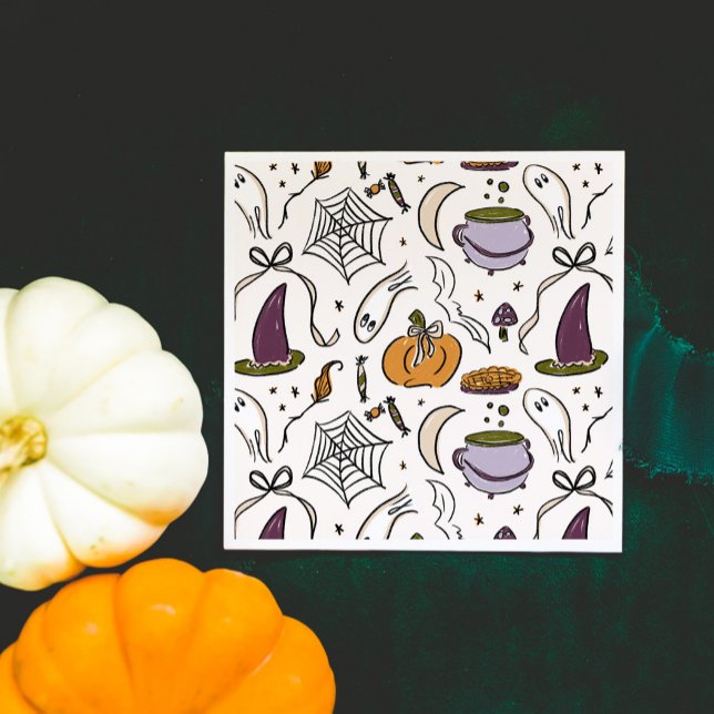 Guardanapo De Papel Padrão de Ilustrações do Halloween (Our Little Boo is Almost Due Halloween Illustrations Baby Shower Napkins)