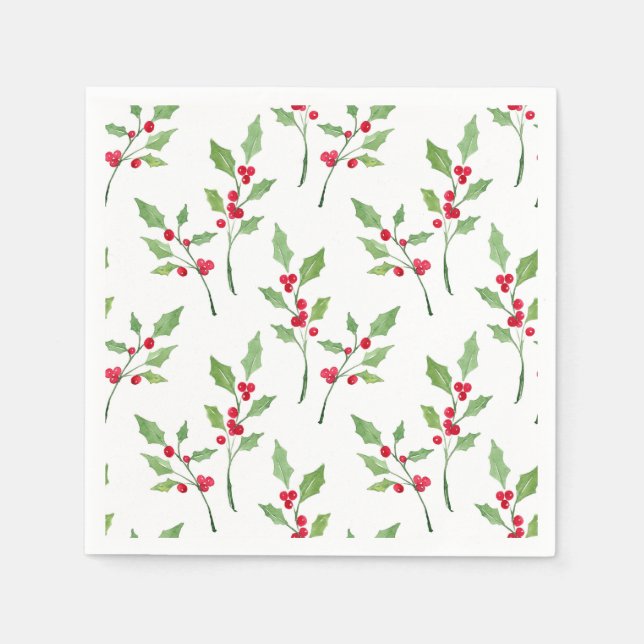 Guardanapo De Papel Padrão de impermeabilização de Holly de Watercolor (Frente)