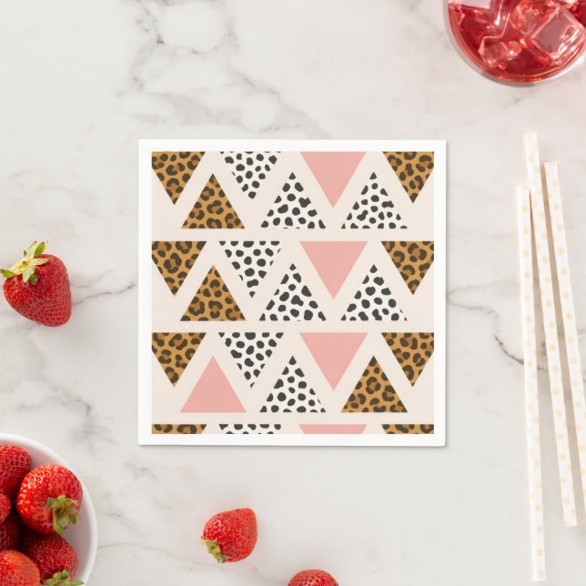 Guardanapo De Papel Padrão de Leopardo Chic e Triângulo Rosa (Insitu)