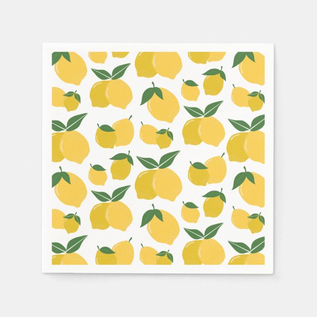 Guardanapo De Papel Padrão De Limão Fruta Retroativa Amarelo Em Branco (Frente)