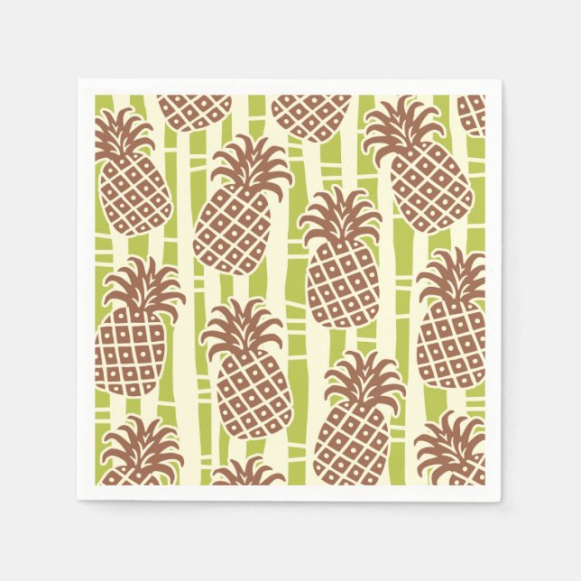 Guardanapo De Papel Padrão de Listras de Bambu com Abacaxi Tiki (Frente)