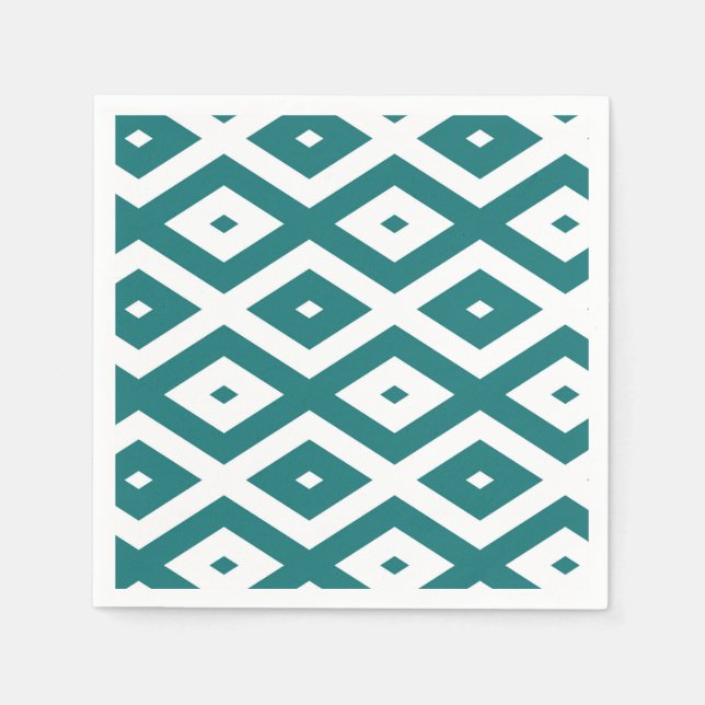 Guardanapo De Papel Padrão de losango branco e teal (Frente)
