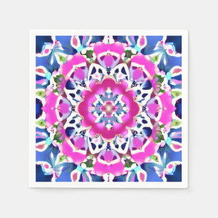 Guardanapo De Papel Padrão de Mandala Tie Dye em Azul Jeans e Rosa
