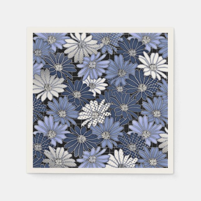 Guardanapo De Papel Padrão de Margarida Azul e Branco (Frente)