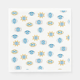 Guardanapo De Papel Padrão de Mati do Olho Grego Azul, Dourado e Branc