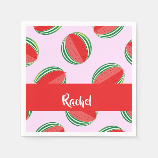 Guardanapo De Papel Padrão de melancia fatiada a rosa (Frente)