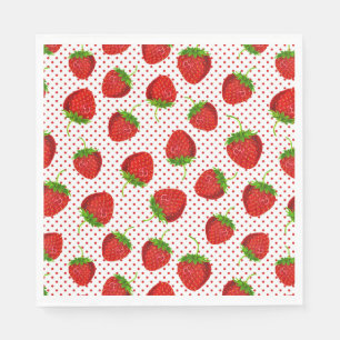 Guardanapo De Papel Padrão de Morango Vermelho e Pontos