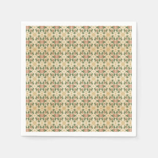 Guardanapo De Papel Padrão de Natal Vintage com Folhas de Azevinho e F