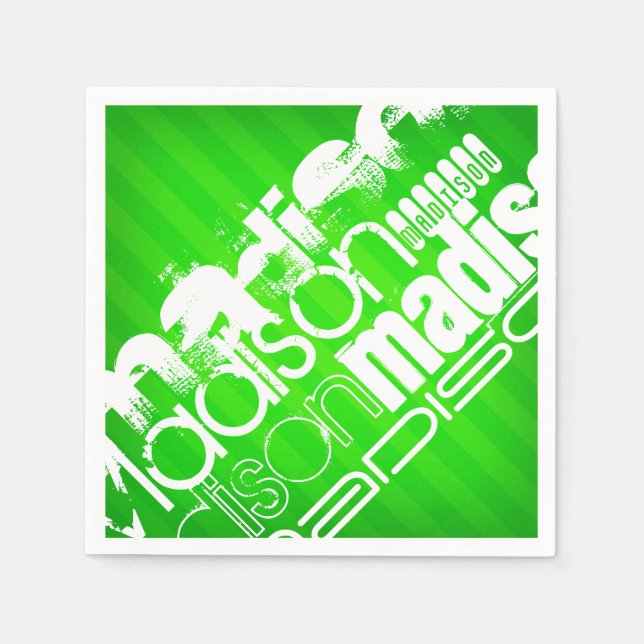 Guardanapo De Papel Padrão de nome personalizado em faixas verdes neon (Frente)