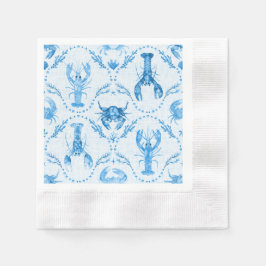 Guardanapo De Papel Padrão de Ogee de Lagosta Caranguejo Aquarela Azul