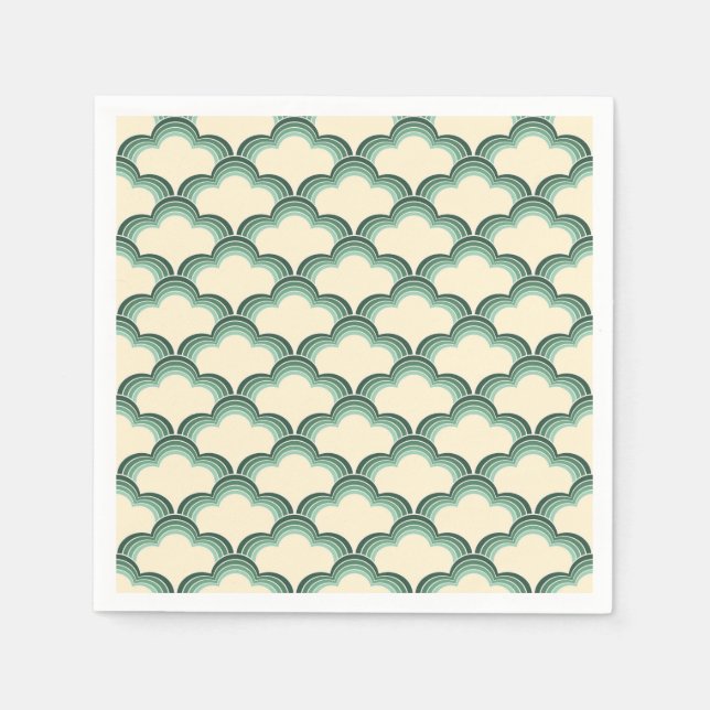 Guardanapo De Papel Padrão de ondas de estilo retrô verde (Frente)