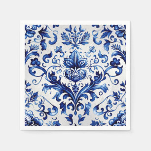Guardanapo De Papel Padrão de ornamento floral do estilo Delft azul e