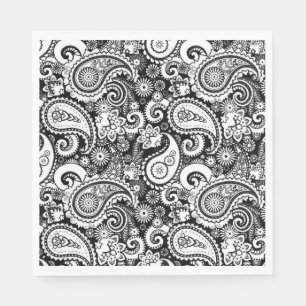 Guardanapo De Papel Padrão de Paisley Preto e Branco