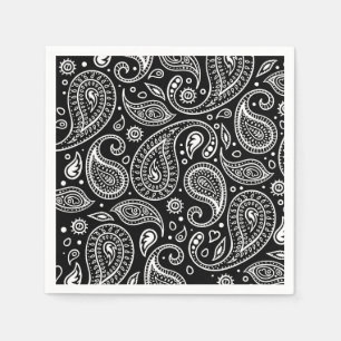 Guardanapo De Papel Padrão de Paisley Preto e Branco da Art Deco