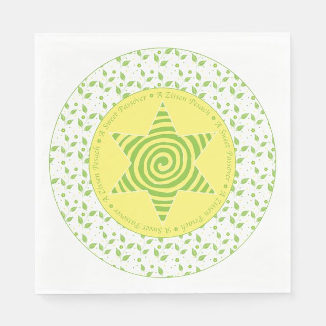 Guardanapo De Papel Padrão de Passover Napkins ""Folhas Verde/Amarelo" (Frente)