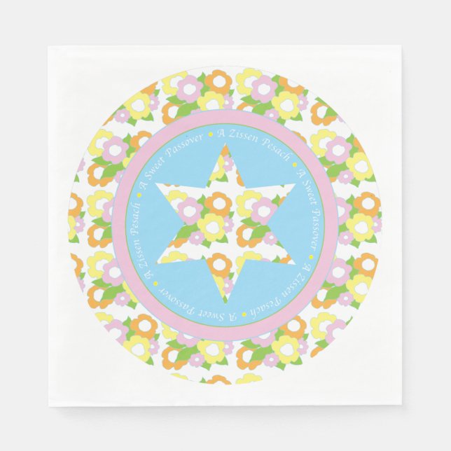 Guardanapo De Papel Padrão de Passover Napkins "Pastel Flowers" Design (Frente)