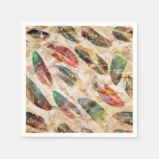 Guardanapo De Papel Padrão de Penas de Boho com Distância (Frente)