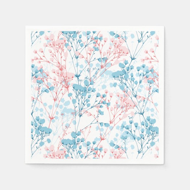 Guardanapo De Papel Padrão de Planta Floral primavera rosa e azul (Frente)