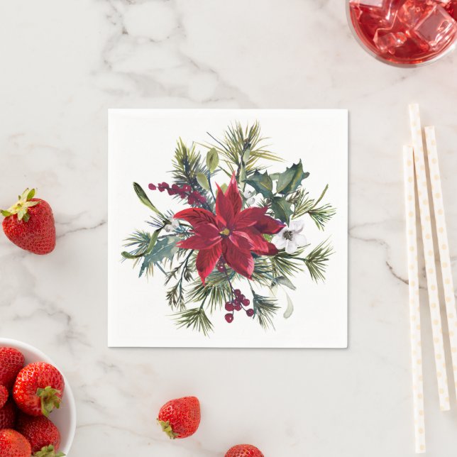 Guardanapo De Papel Padrão de Poinsettia em Aquarela (Insitu)