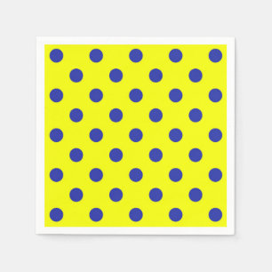 Guardanapo De Papel Padrão de Pontos Polka Azuis em Amarelo