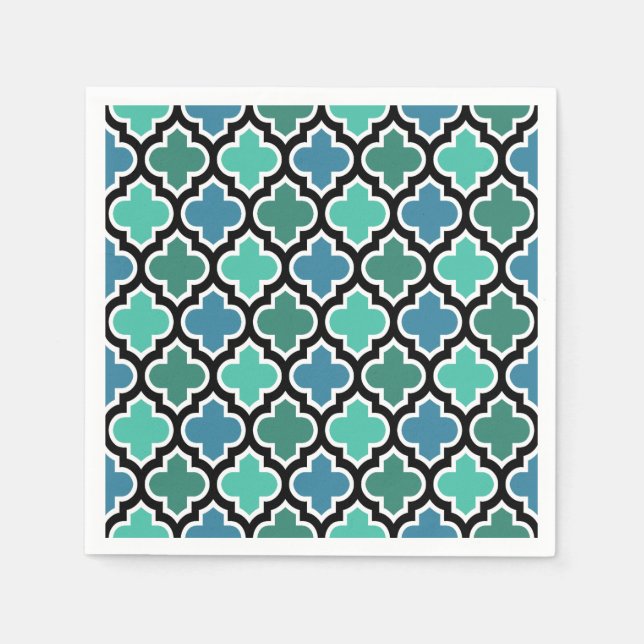 Guardanapo De Papel Padrão de Quatrefoil Azul-Turquesa-Teal Marroquina (Frente)