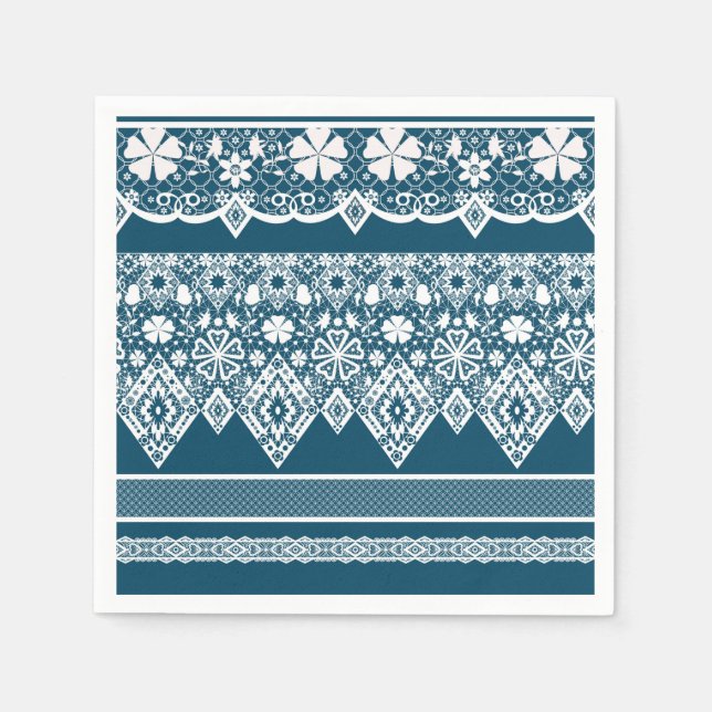 Guardanapo De Papel Padrão de renda azul. (Frente)