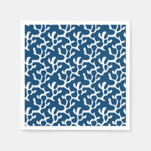 Guardanapo De Papel Padrão De Repetição De Coral Abstrato Azul E Branc