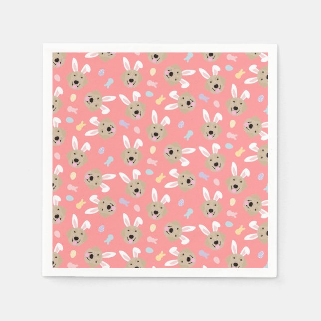 Guardanapo De Papel Padrão de Retriever de Ouro Coelho de Páscoa (Frente)