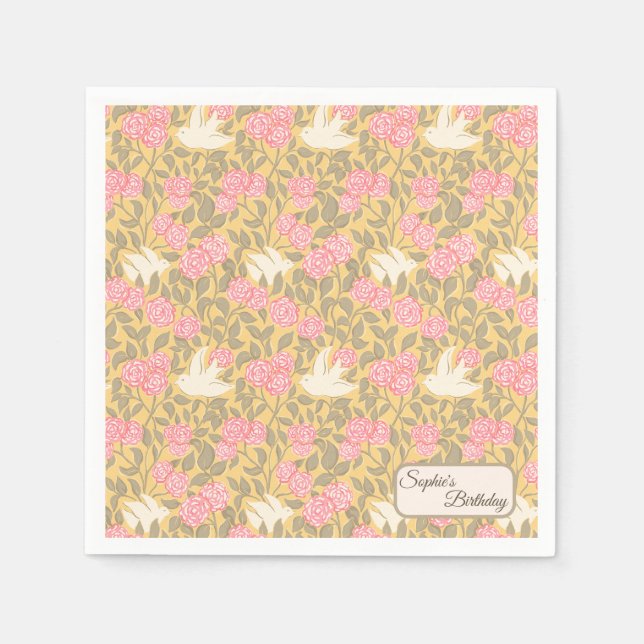 Guardanapo De Papel Padrão de Roda Floral Rosa Pastel (Frente)