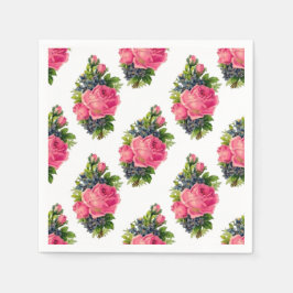 Guardanapo De Papel Padrão de Rosas Cor-de-Rosa Bonito Vintage