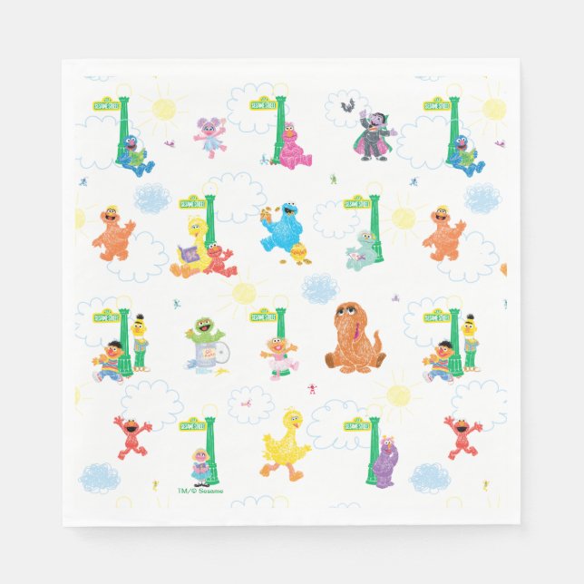 Guardanapo De Papel Padrão de Rua Sésamo Sunny Day (Frente)